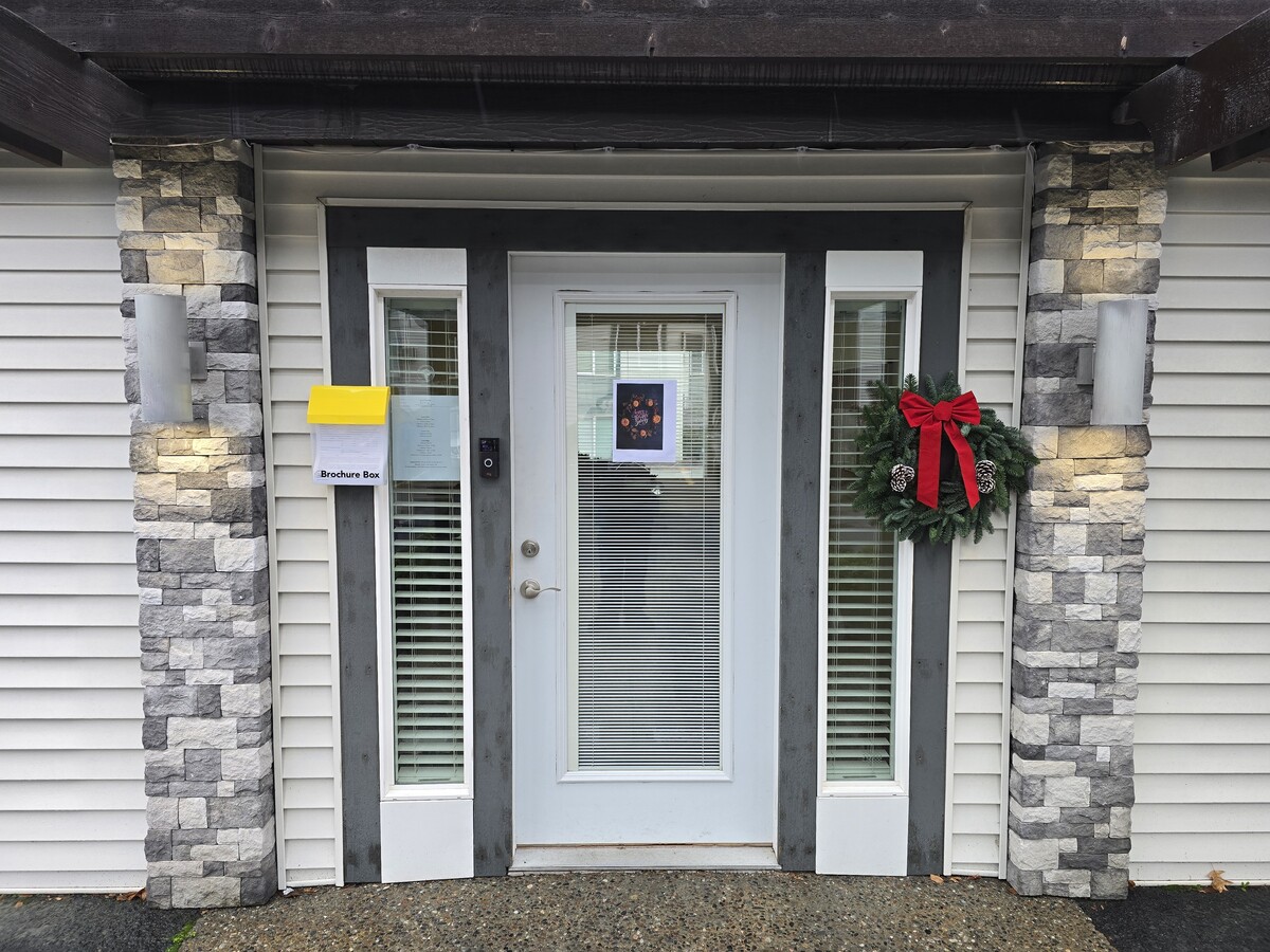 Office entrance with holiday wreath